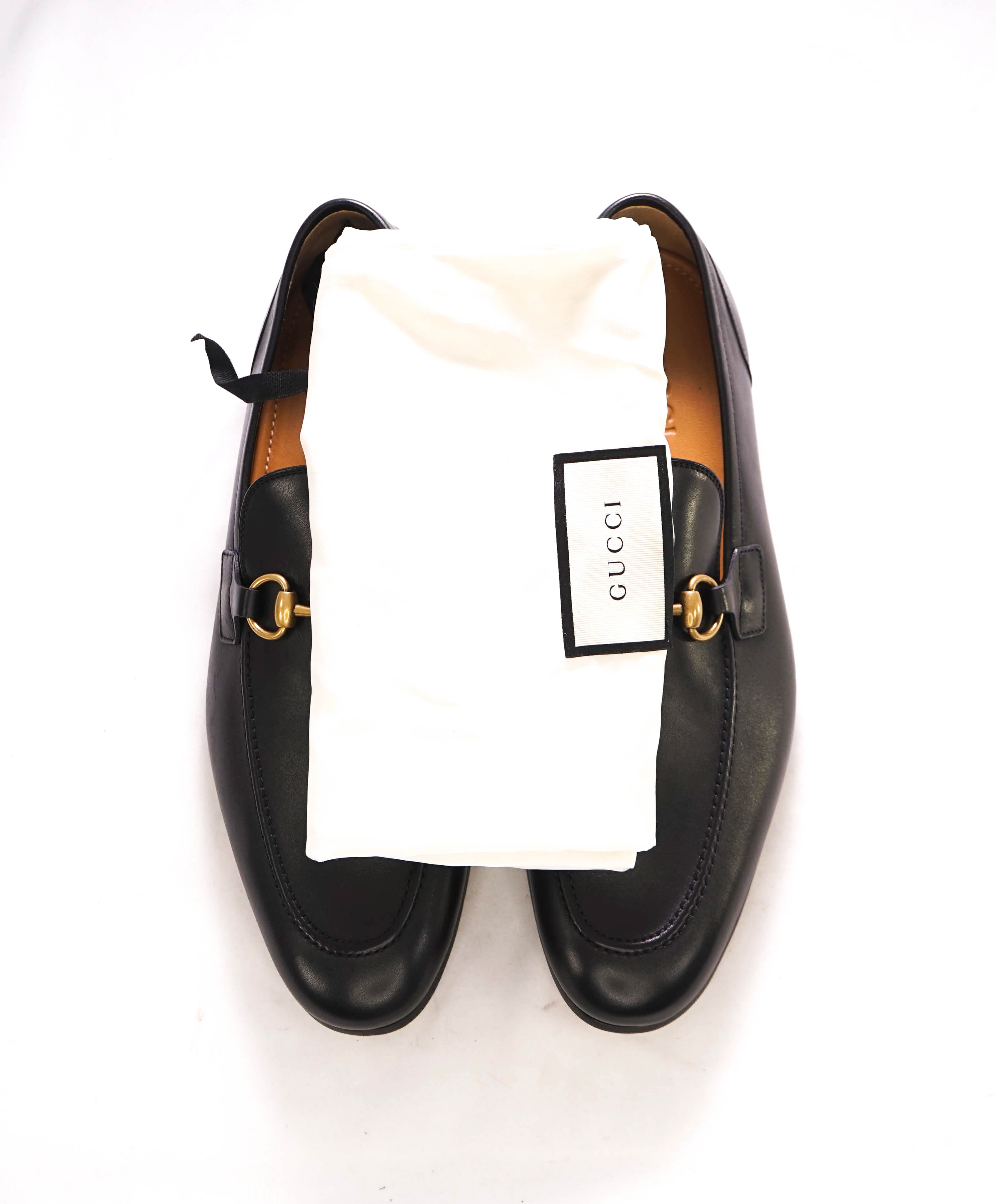 $920 GUCCI - "JORDAAN" Black/Gold ICONIC Horsebit Leather Loafers - 9.5 US (9G)