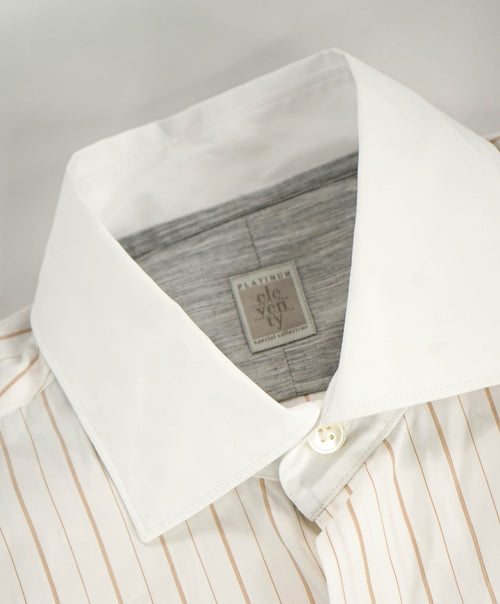 $395 ELEVENTY - Neutral/White *Wide Spread Contrast Collar* Button Dress Shirt - M