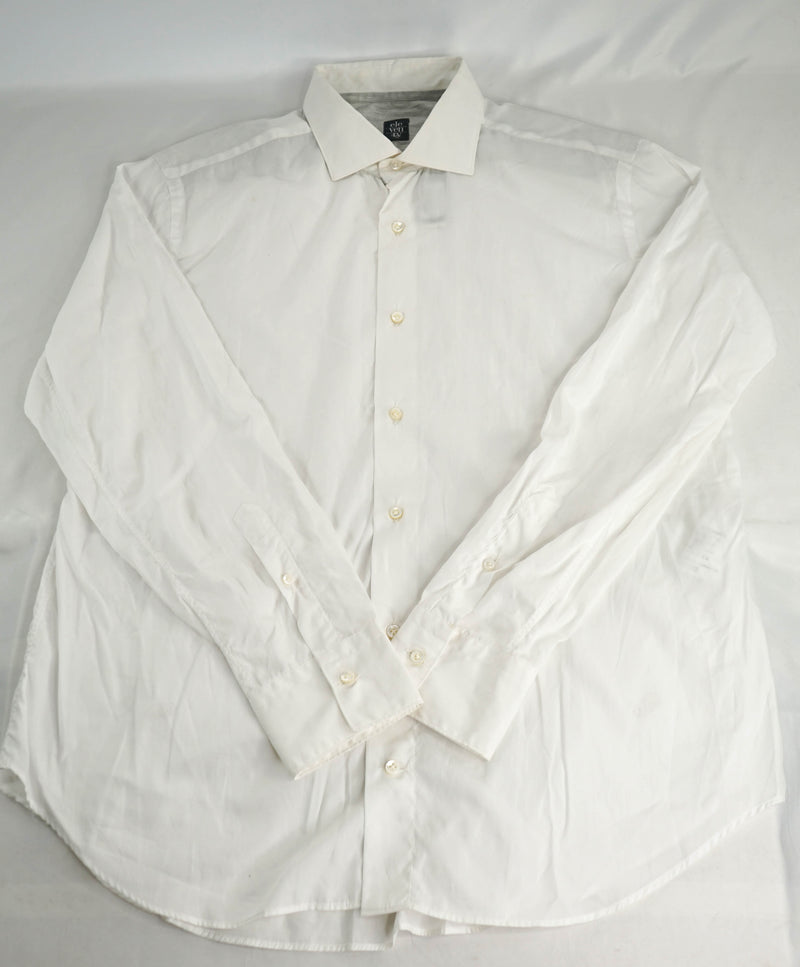 $395 ELEVENTY - *Spread Collar* Slim-Cotton Poplin White Dress Shirt - XL (44)