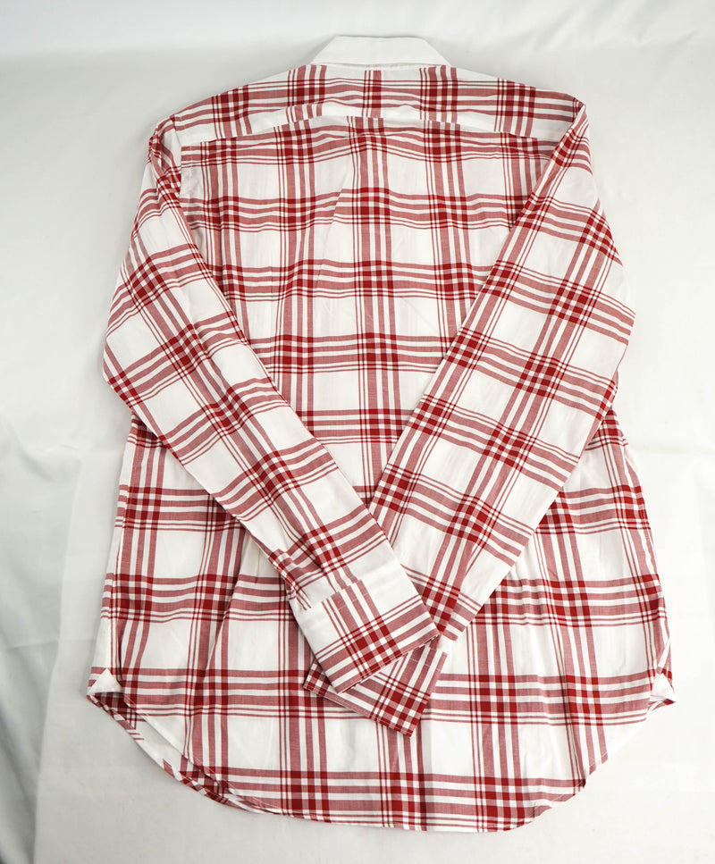$395 ELEVENTY - Red/White *Wide Spread Contrast Collar* Button Dress Shirt - M