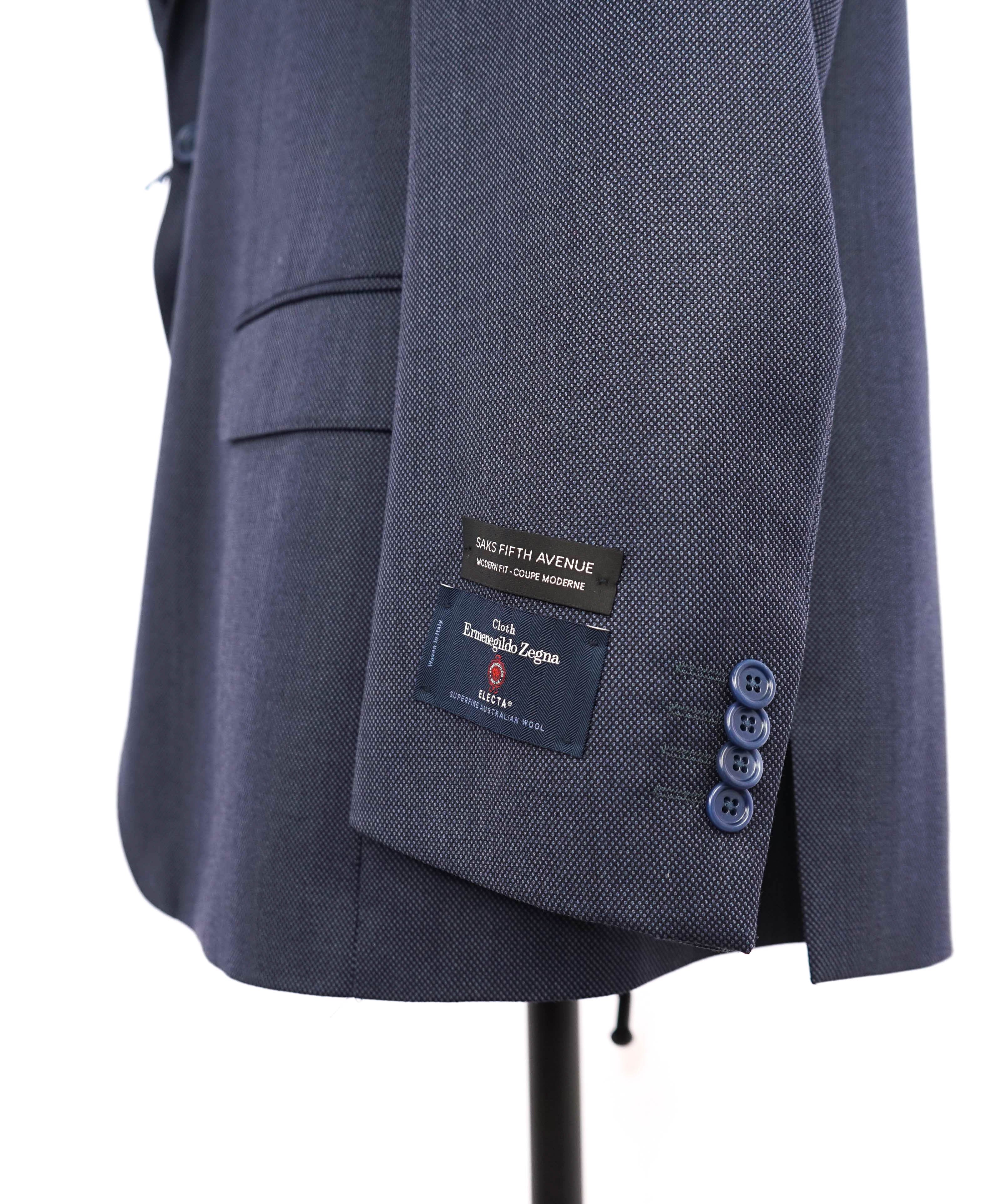 $1,295 ERMENEGILDO ZEGNA - By SAKS FIFTH AVENUE "Modern" Blue Birdseye Suit - 46R
