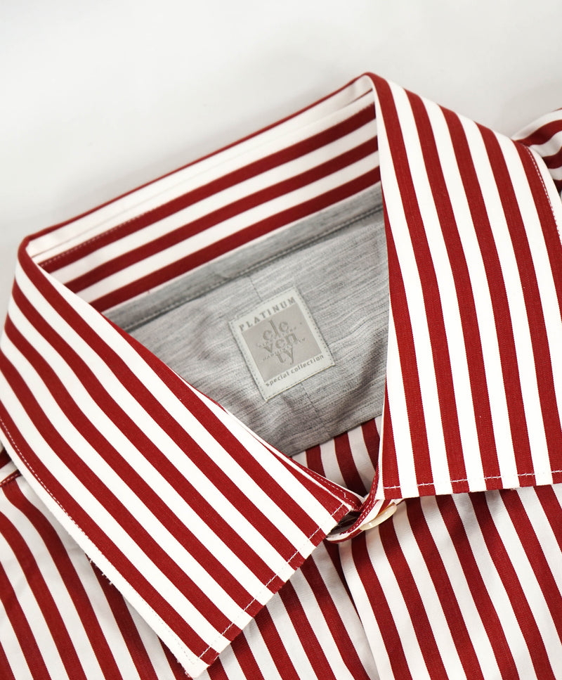 $395 ELEVENTY - Red/White *Spread Collar* Stripe Dress Shirt - M