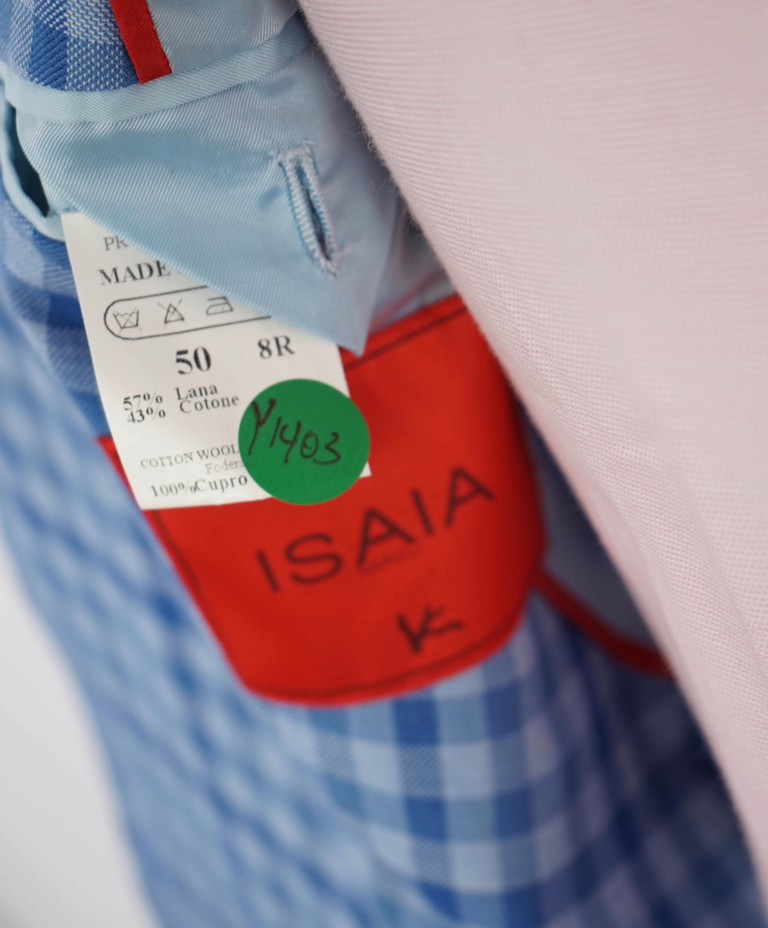 $2,995 ISAIA - Wool/Cotton Baby Blue Gingham Check MOP Blazer - 38R US (50EU)