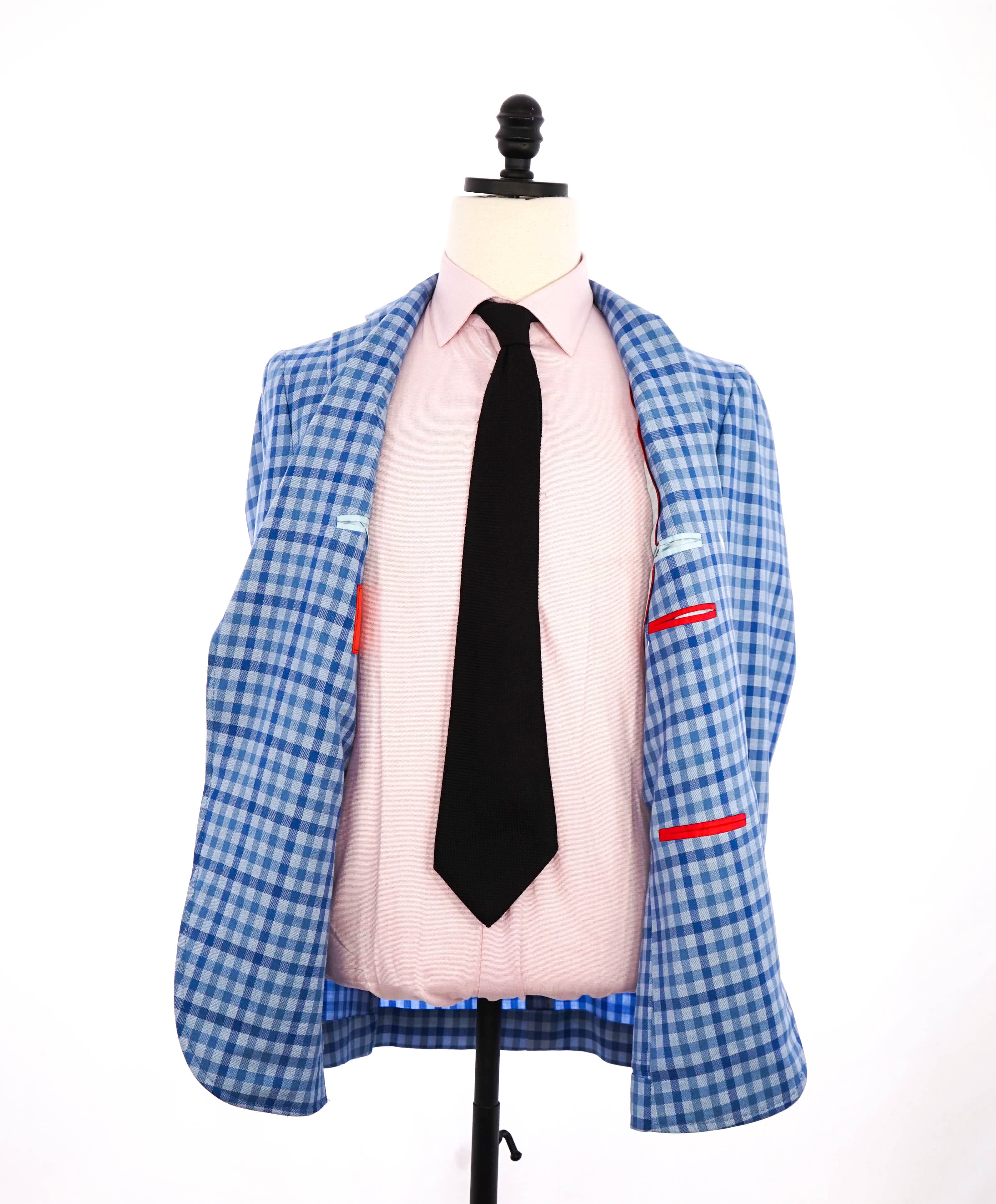 $2,995 ISAIA - Wool/Cotton Baby Blue Gingham Check MOP Blazer - 38R US (50EU)