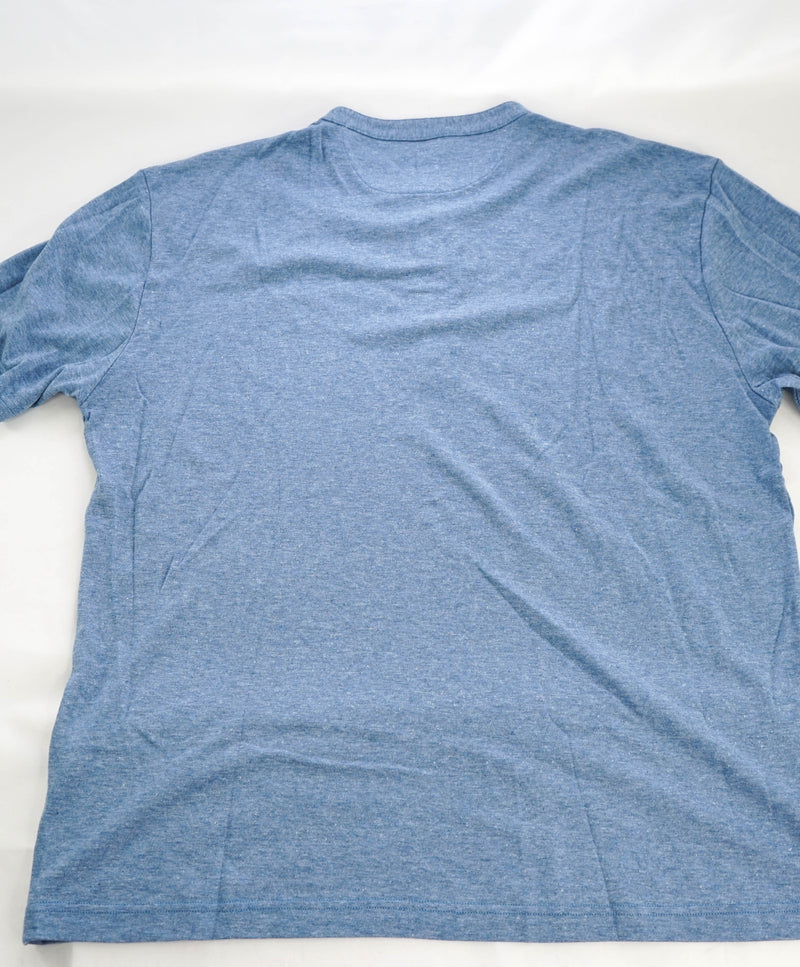 $395 ELEVENTY - Logo COTTON/LINEN Henley T-Shirt Blue/White - XXL