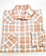 $495 ELEVENTY - *SNAP FRONT* Brown/White Check Dress Shirt - 3XL 17.5