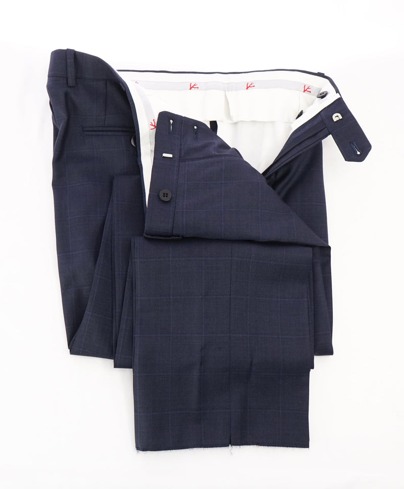 ISAIA - Tonal Blue Windowpane Dress Pants Flat Front - 35W
