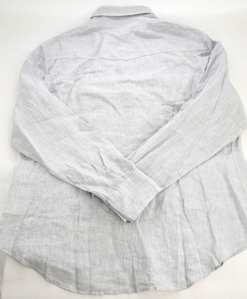 $495 ELEVENTY - *SNAP FRONT* Pure LINEN Gray Dress Shirt - M