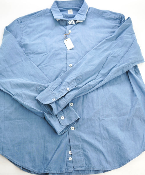ELEVENTY - Pure Cotton Blue Wash Chambray Button Down Shirt - 3XL