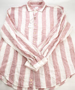 $395 ELEVENTY - Red/Pink White LINEN Broad Stripe Button Front Shirt - M