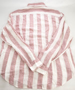 $395 ELEVENTY - Red/Pink White LINEN Broad Stripe Button Front Shirt - XXL