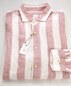 $395 ELEVENTY - Red/Pink White LINEN Broad Stripe Button Front Shirt - M