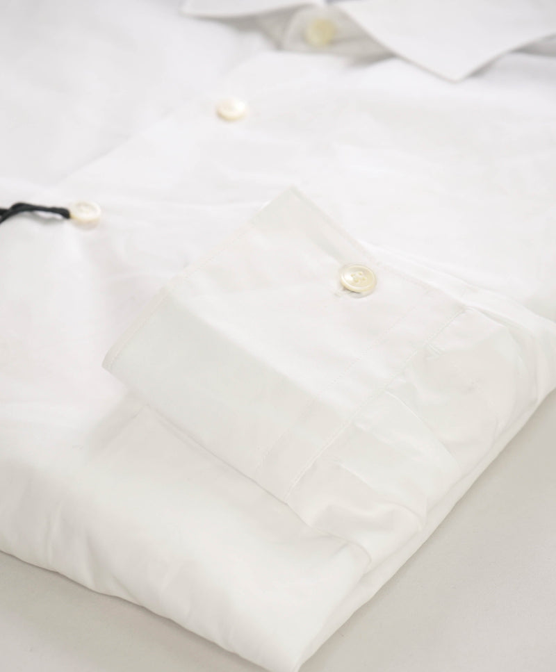 $395 ELEVENTY - *Spread Collar* Slim-Cotton Poplin White Dress Shirt - XXL