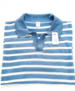 $575 ELEVENTY - Linen/Cotton Blue Sweater Polo Short Sleeve T - M