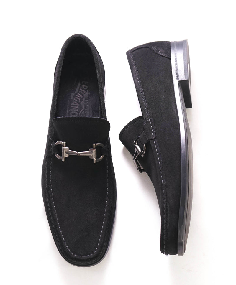 $850 SALVATORE FERRAGAMO - “Magnifico” Black Suede Slip-On Loafer - 10.5 D