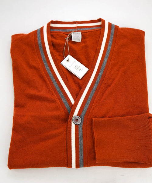 $975 ELEVENTY - *PLATINUM* Rust Tipped MOP Button Cardigan Sweater - M