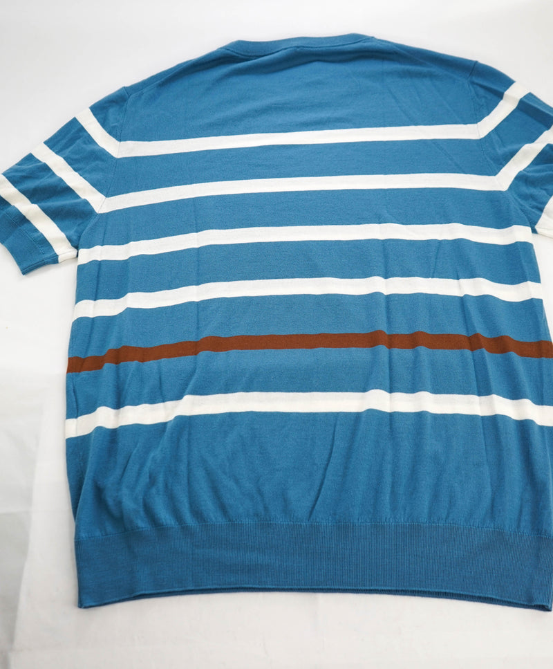 $795 ELEVENTY - Pastel Blue/Brown WOOL Sweater Short Sleeve T - XXL