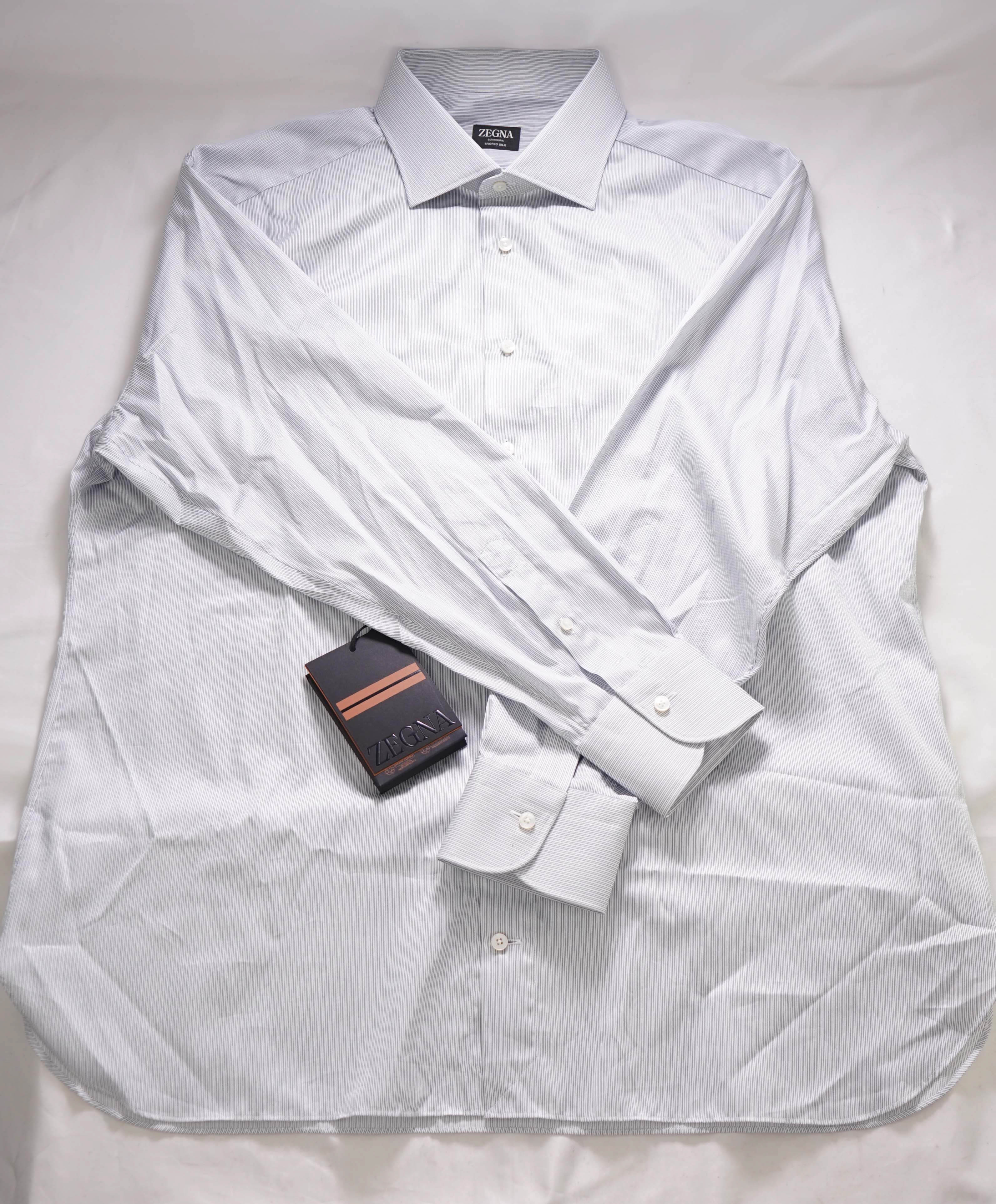 $995 ZEGNA - Regular fit "TROFEO SILK" Blue Button Down Shirt - 18.5