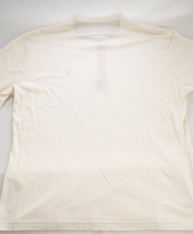 $395 ELEVENTY - Logo COTTON/LINEN Henley T-Shirt Ivory - XL