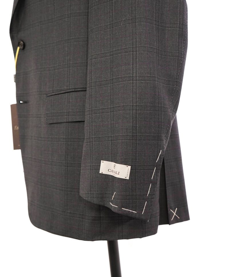 $3,095 CANALI - **EXCLUSIVE** Charcoal/Purple Check Plaid Notch Lapel Suit - 44R