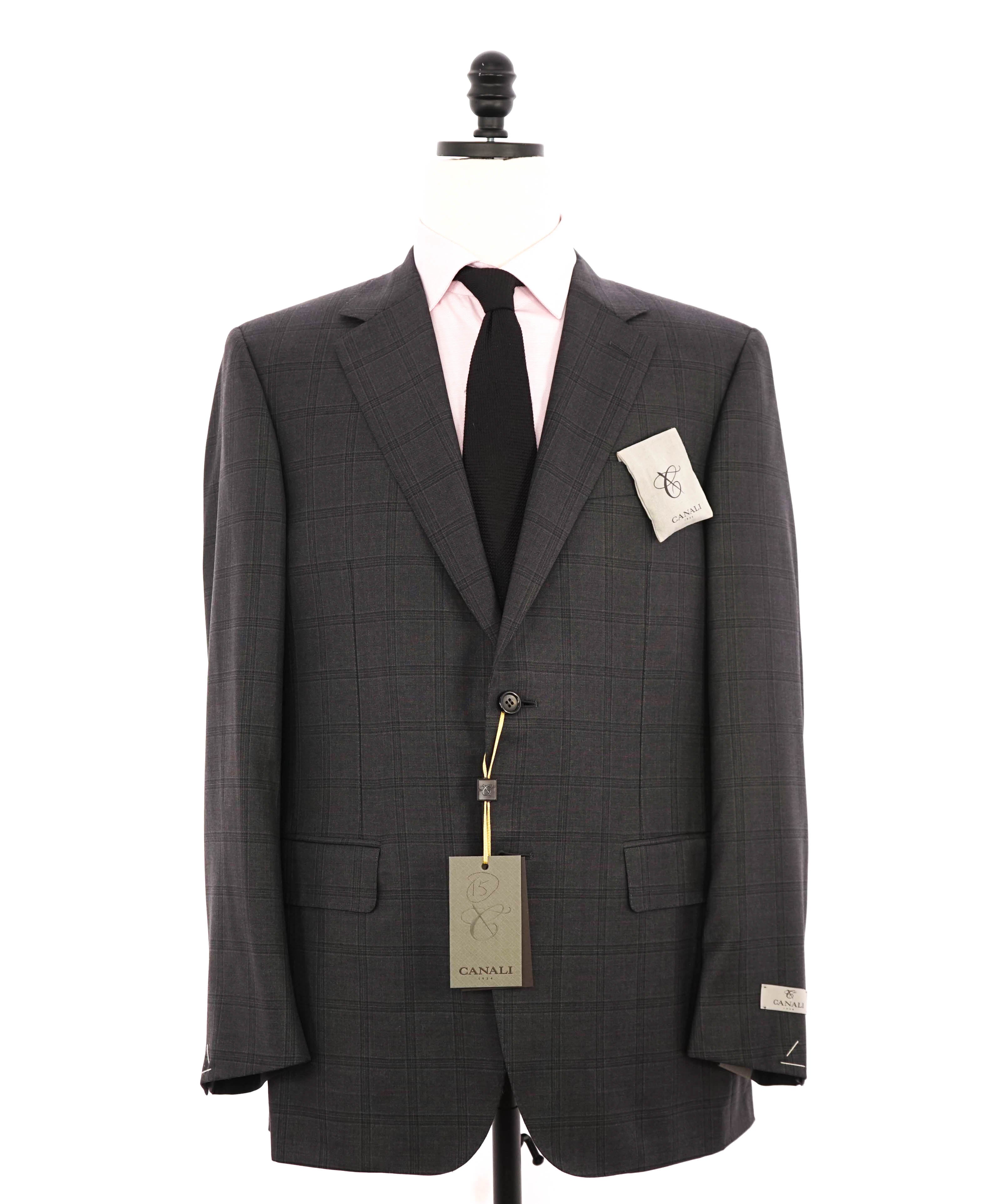 $3,095 CANALI - **EXCLUSIVE** Charcoal/Purple Check Plaid Notch Lapel Suit - 44R