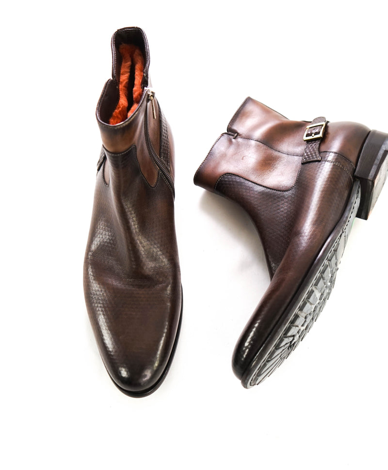 $1,650 SANTONI - “FATTE A MANO” Orange Fur Lined Boots - 9 (8)