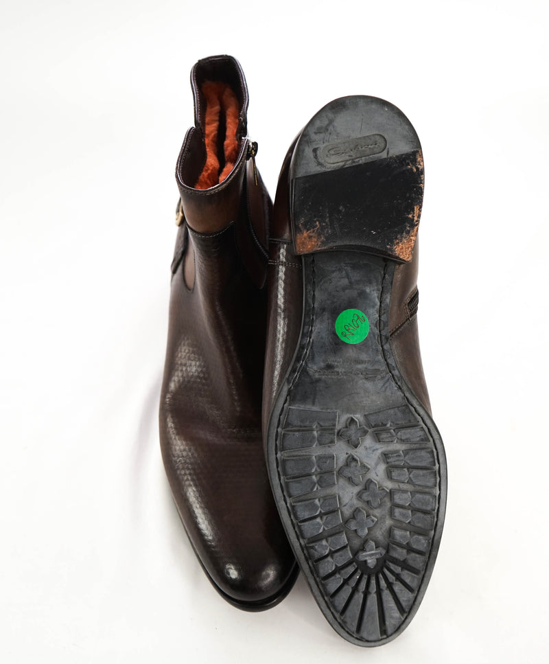 $1,650 SANTONI - “FATTE A MANO” Orange Fur Lined Boots - 9 (8)