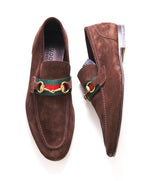 $920 GUCCI - WEB Brown Suede ICONIC WEB Horsebit Leather Loafers - 9US (8.5G)
