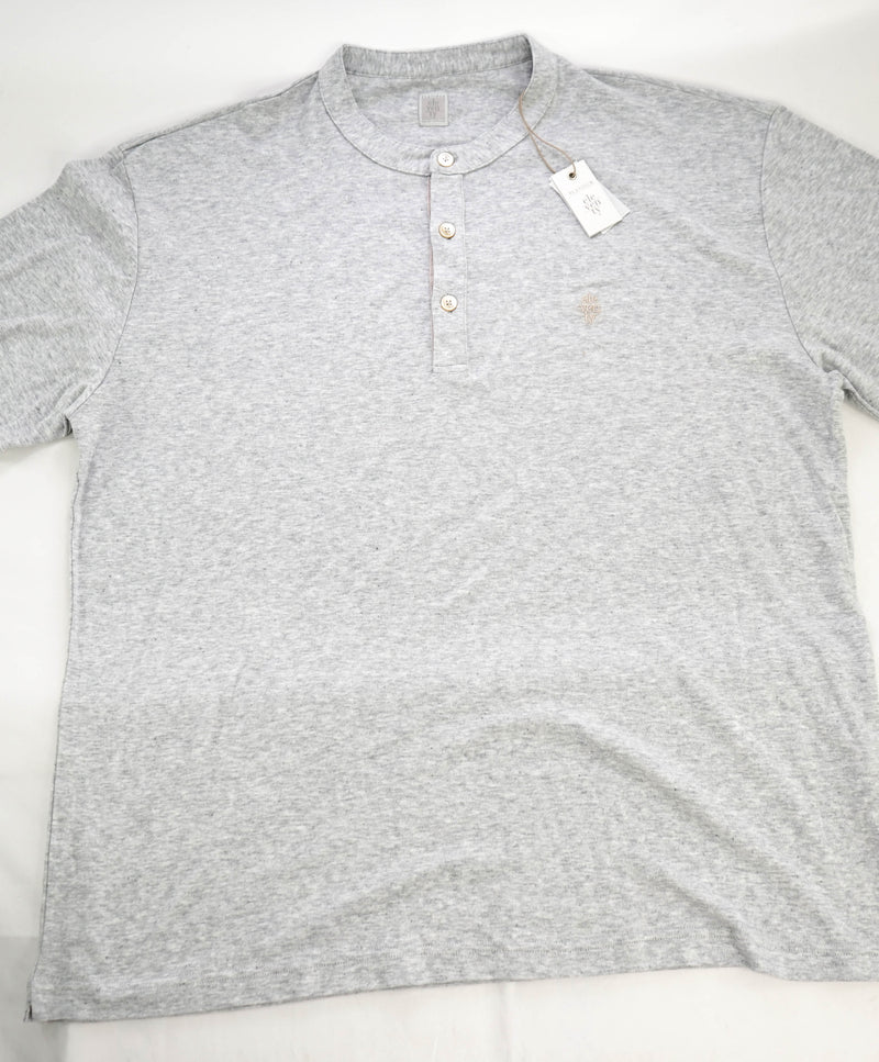 $395 ELEVENTY - Logo COTTON/LINEN Henley T-Shirt Gray - XXL