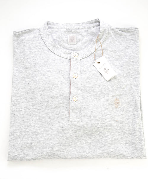 $395 ELEVENTY - Logo COTTON/LINEN Henley T-Shirt Gray - L