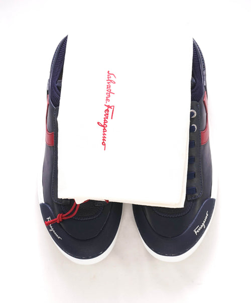 $850 SALVATORE FERRAGAMO - *GANCINI* Navy/Red Leather Sneaker - 7.5 US