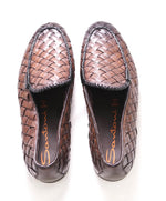 $1,080 SANTONI - Brown Hand Antiqued Woven Leather Loafers- 9 US (8 UK)
