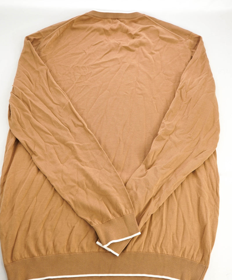 $795 ELEVENTY - *COTTON* Camel Ivory Tipped Crewneck Sweater - XXL