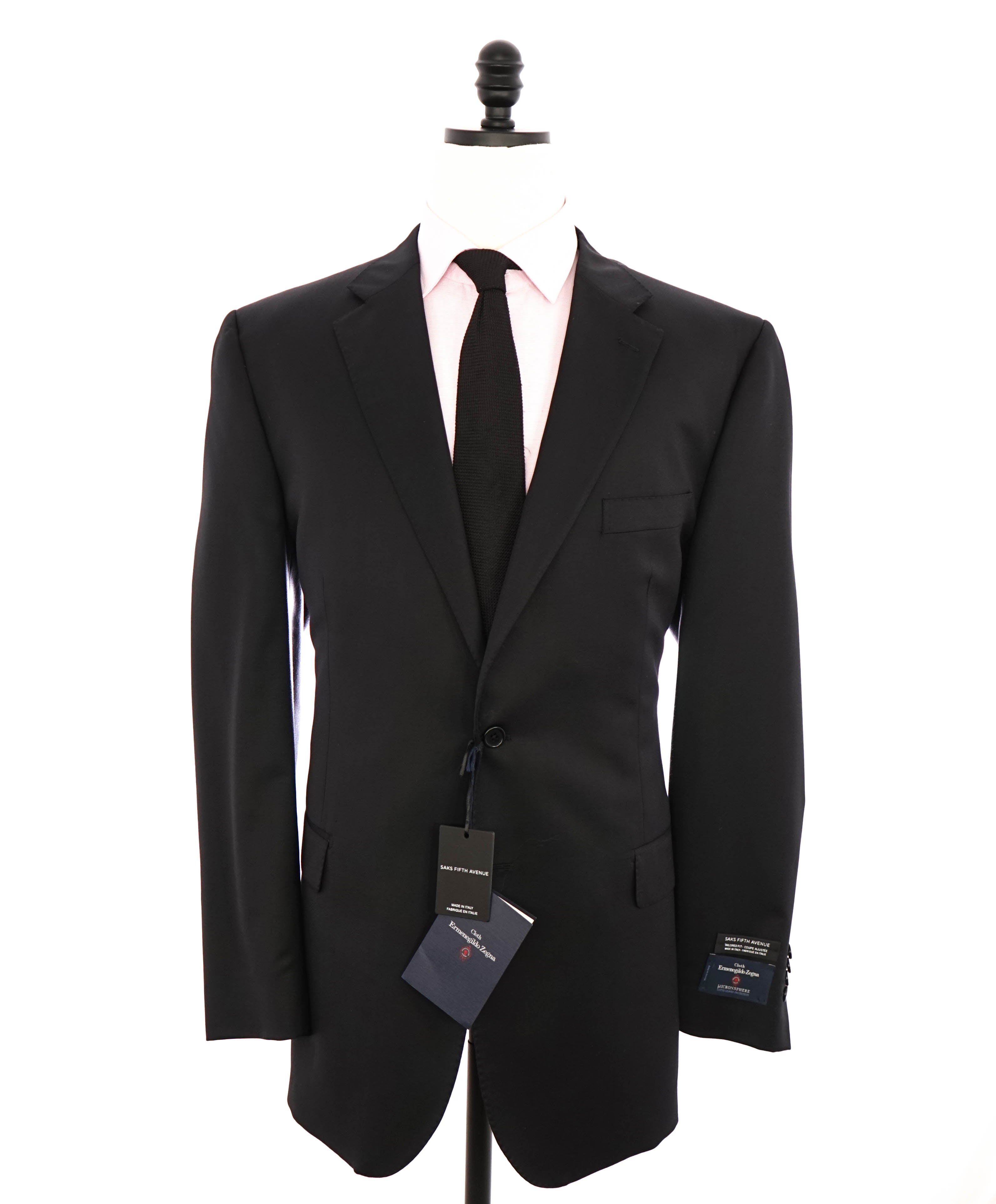 ERMENEGILDO ZEGNA - "Microsnsphere" By SAKS FIFTH AVENUE Black Suit - 46L