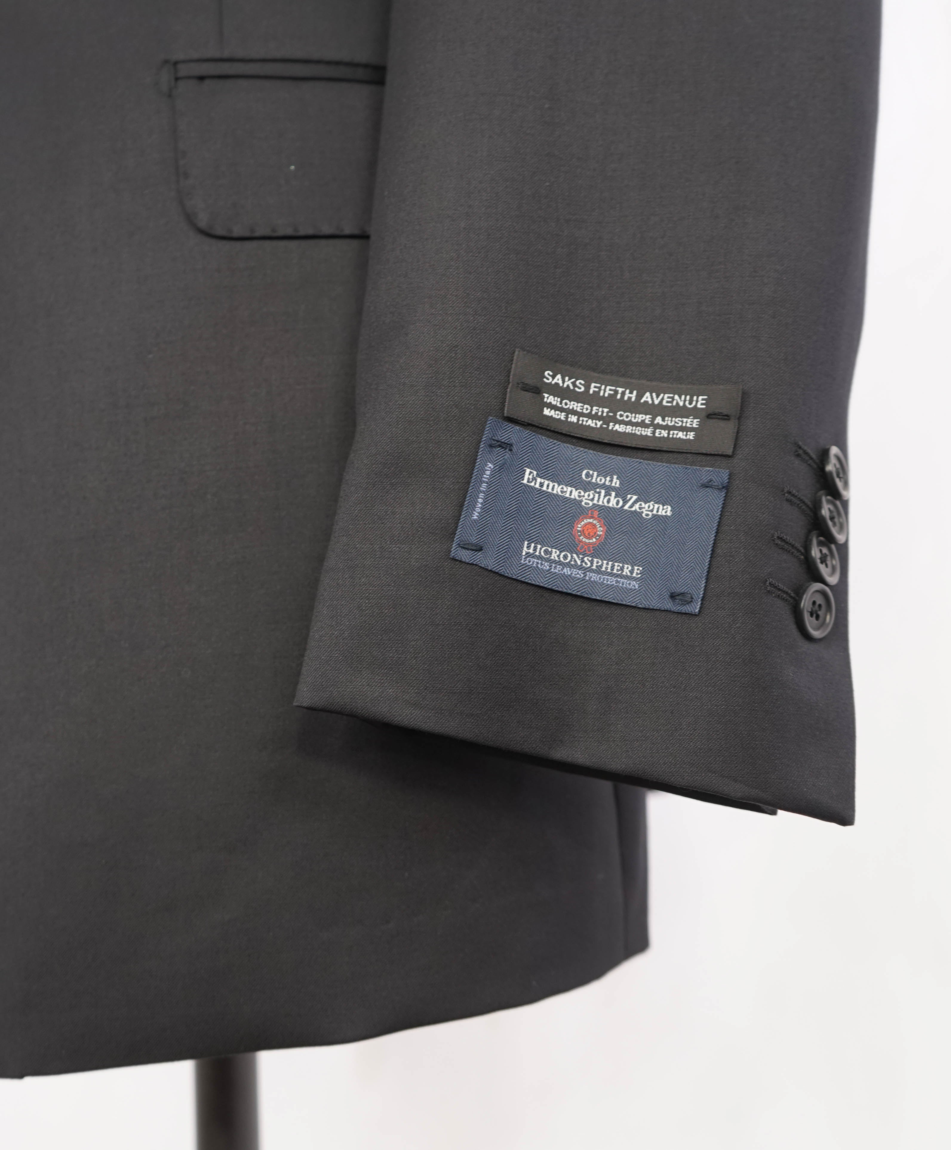 ERMENEGILDO ZEGNA - "Microsnsphere" By SAKS FIFTH AVENUE Black Suit - 46L