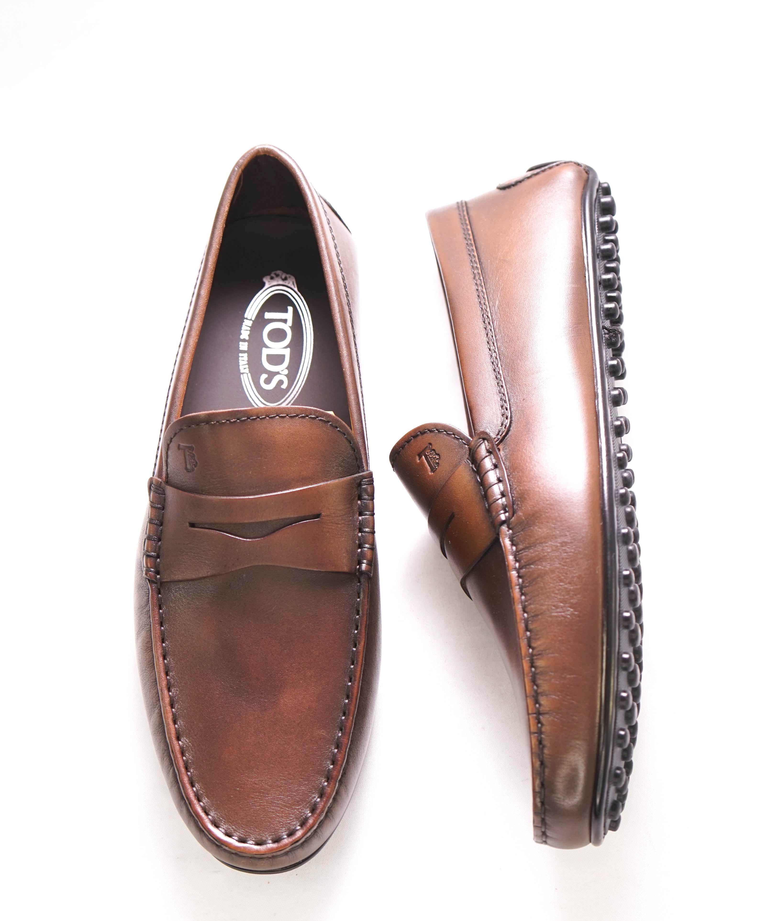 $675 TOD’S - Brown "CITY MOCCASIN" Leather LOGO Vamp Loafer - (8 Tod's) 9 US