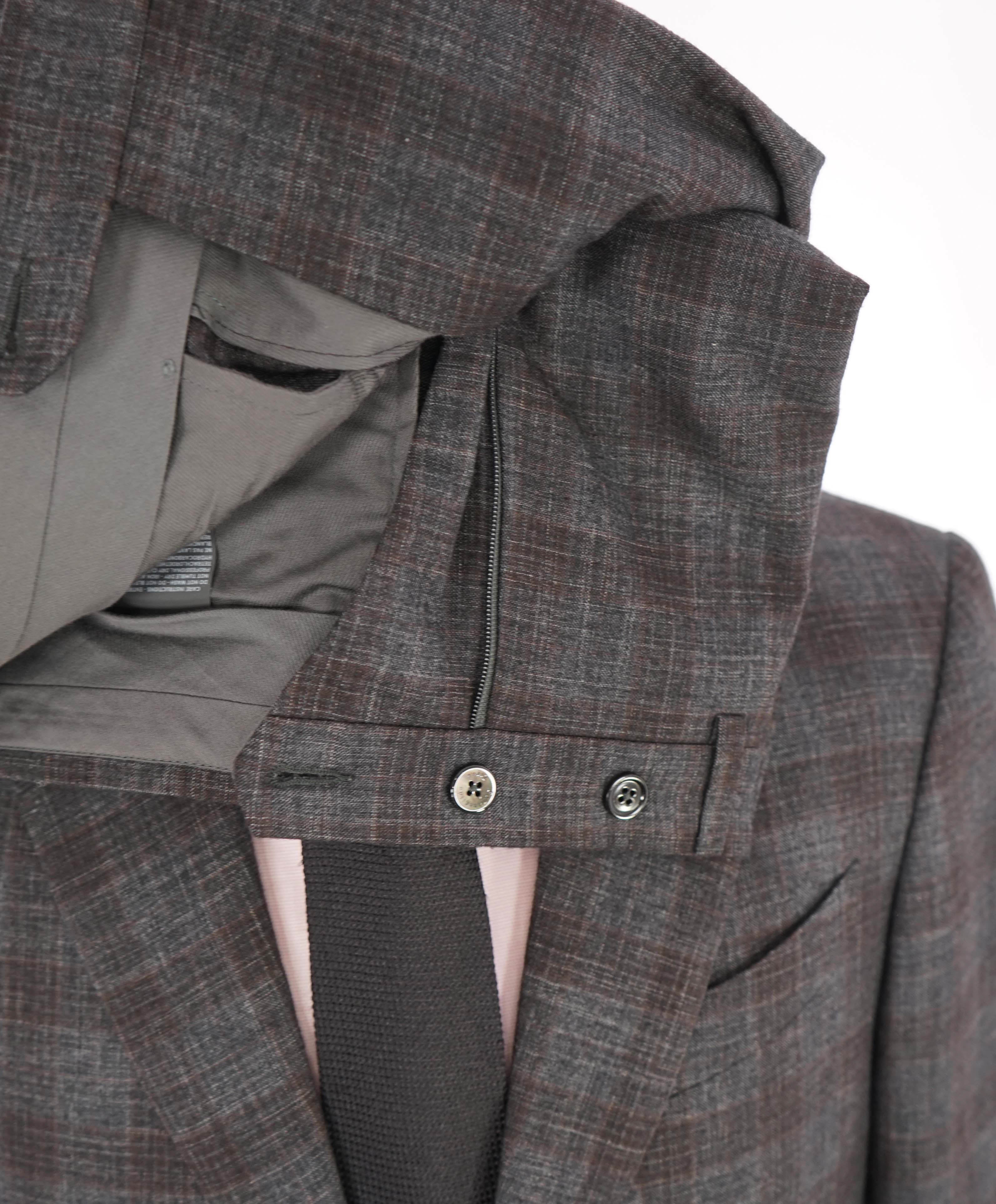 $4,690 ERMENEGILDO ZEGNA - Wool/Silk SLIM Gray & Brown Check Suit - 38R