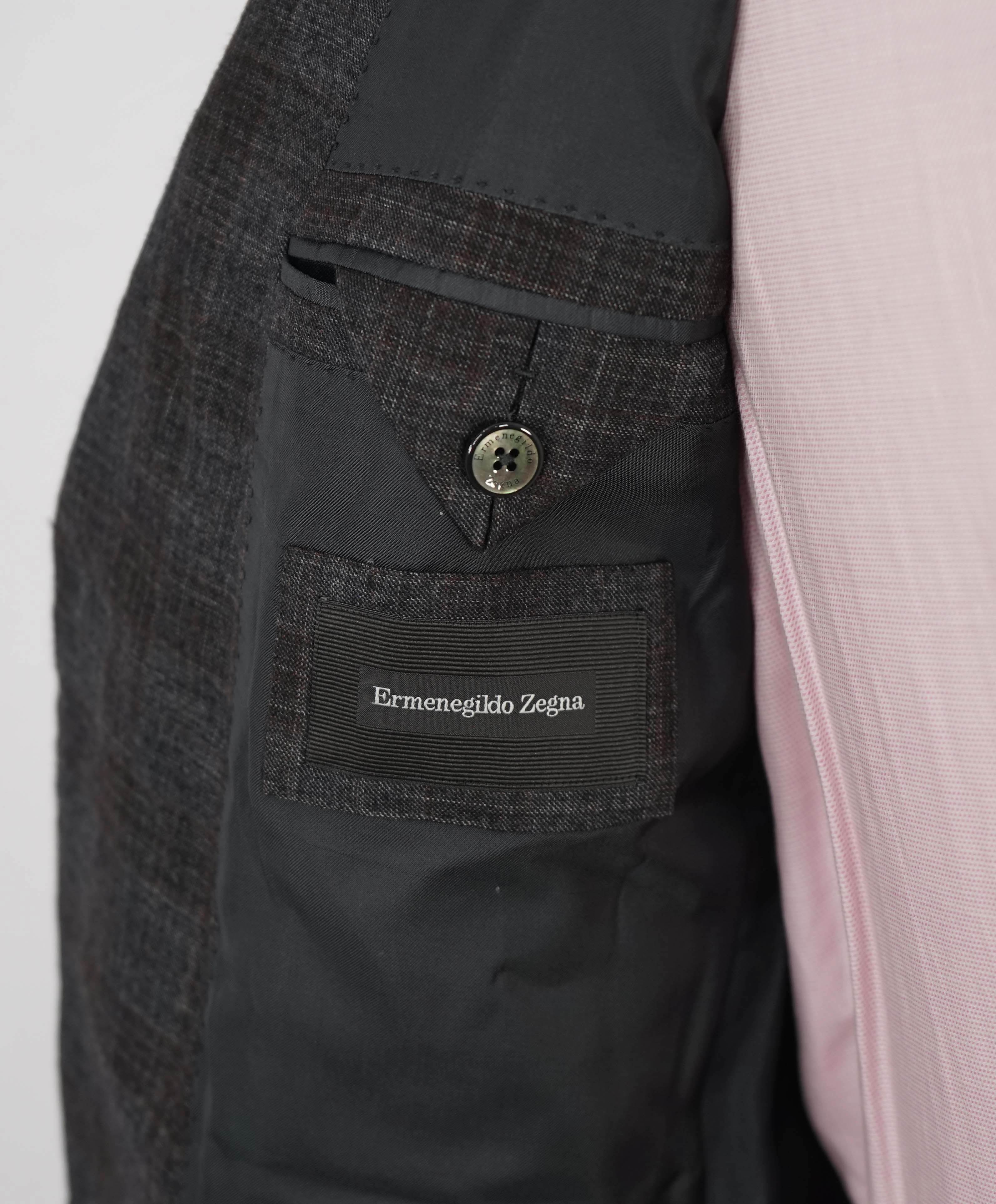 $4,690 ERMENEGILDO ZEGNA - Wool/Silk SLIM Gray & Brown Check Suit - 38R