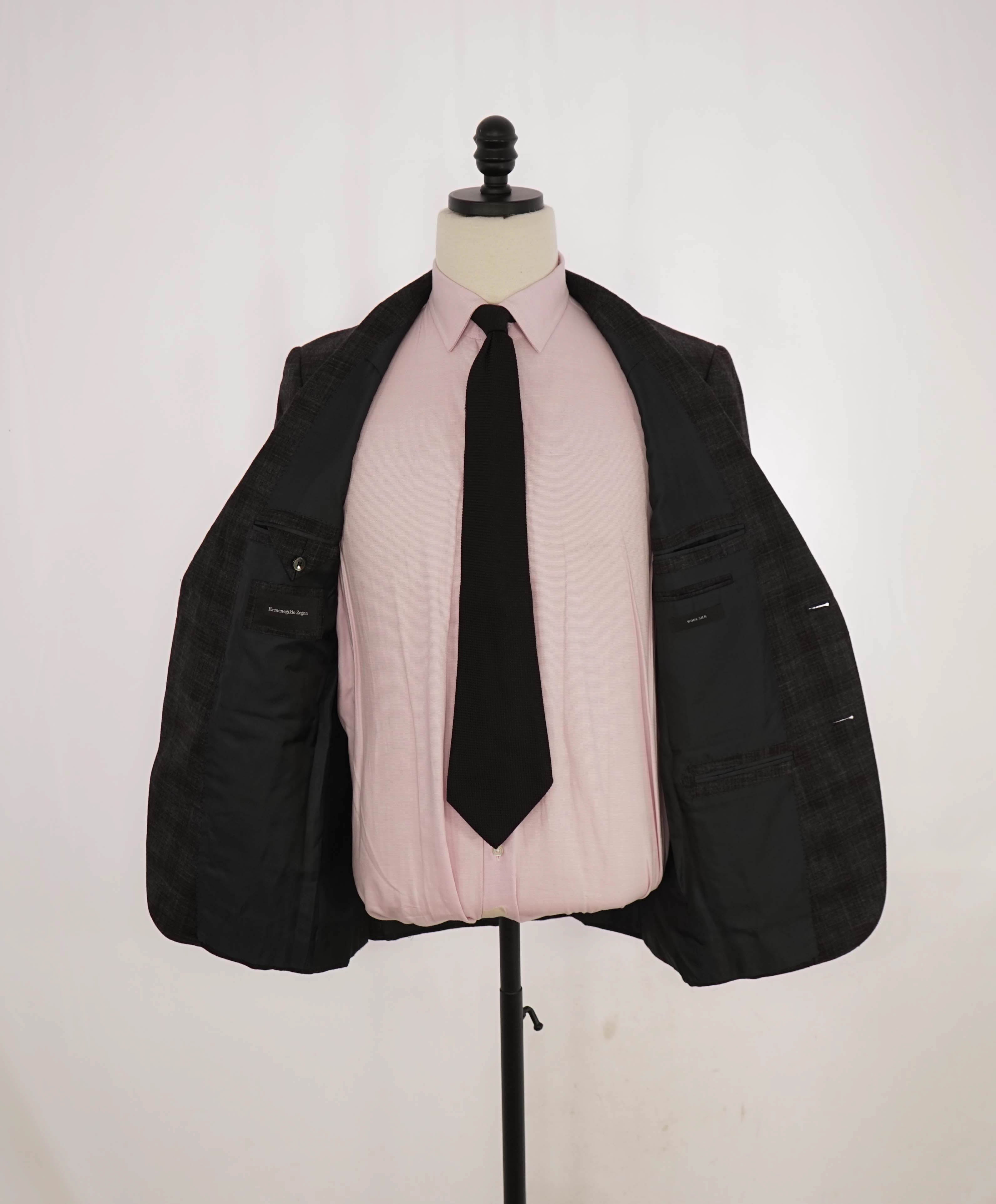 $4,690 ERMENEGILDO ZEGNA - Wool/Silk SLIM Gray & Brown Check Suit - 38R