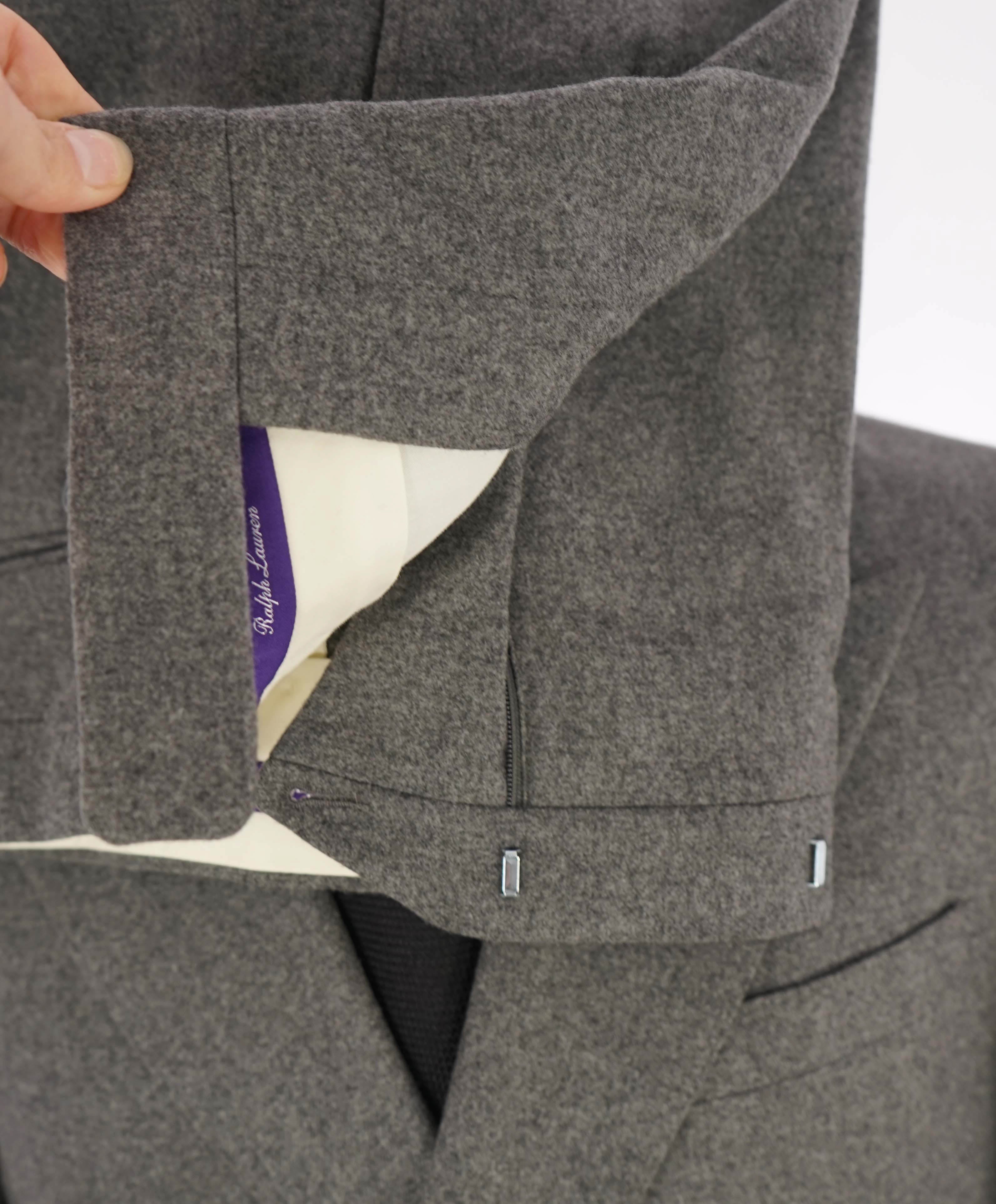 $5,995 RALPH LAUREN PURPLE LABEL - Gray Flannel Solid Double Breasted Suit - 40R