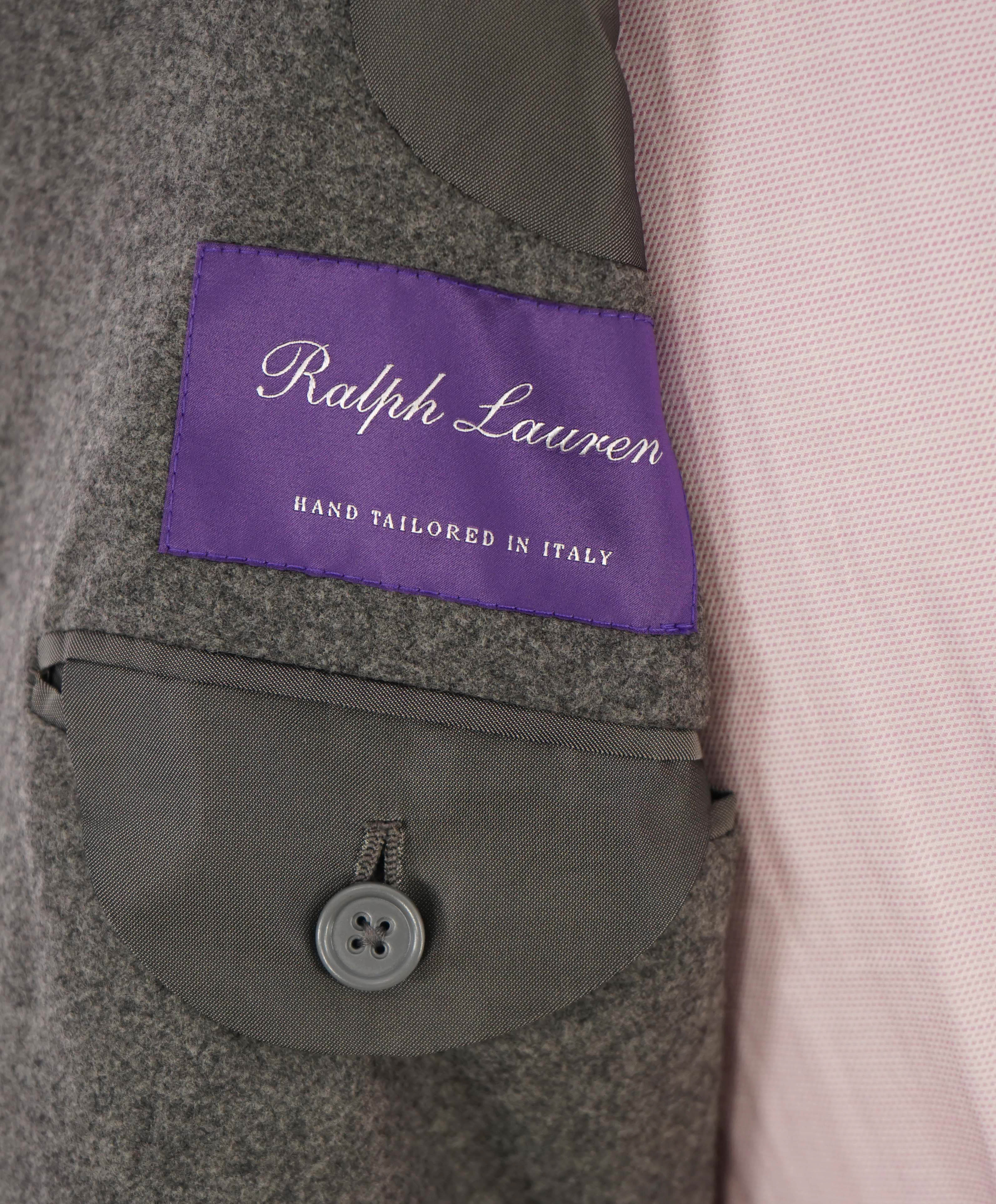 $5,995 RALPH LAUREN PURPLE LABEL - Gray Flannel Solid Double Breasted Suit - 40R