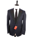 $4,595 ISAIA - "AQUASPIDER" Satin PEAK LAPEL Navy Blue Wool Tuxedo - 44L