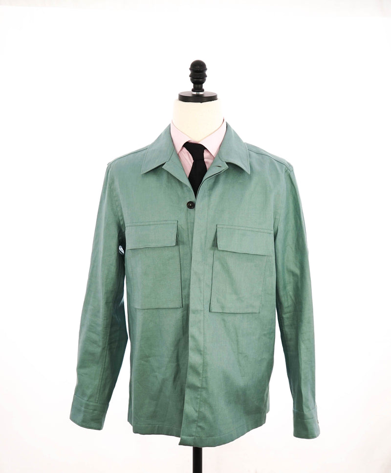 $1,690 ERMENEGILDO ZEGNA - OASI Linen Green/Teal Over Shirt Chore Jacket - L