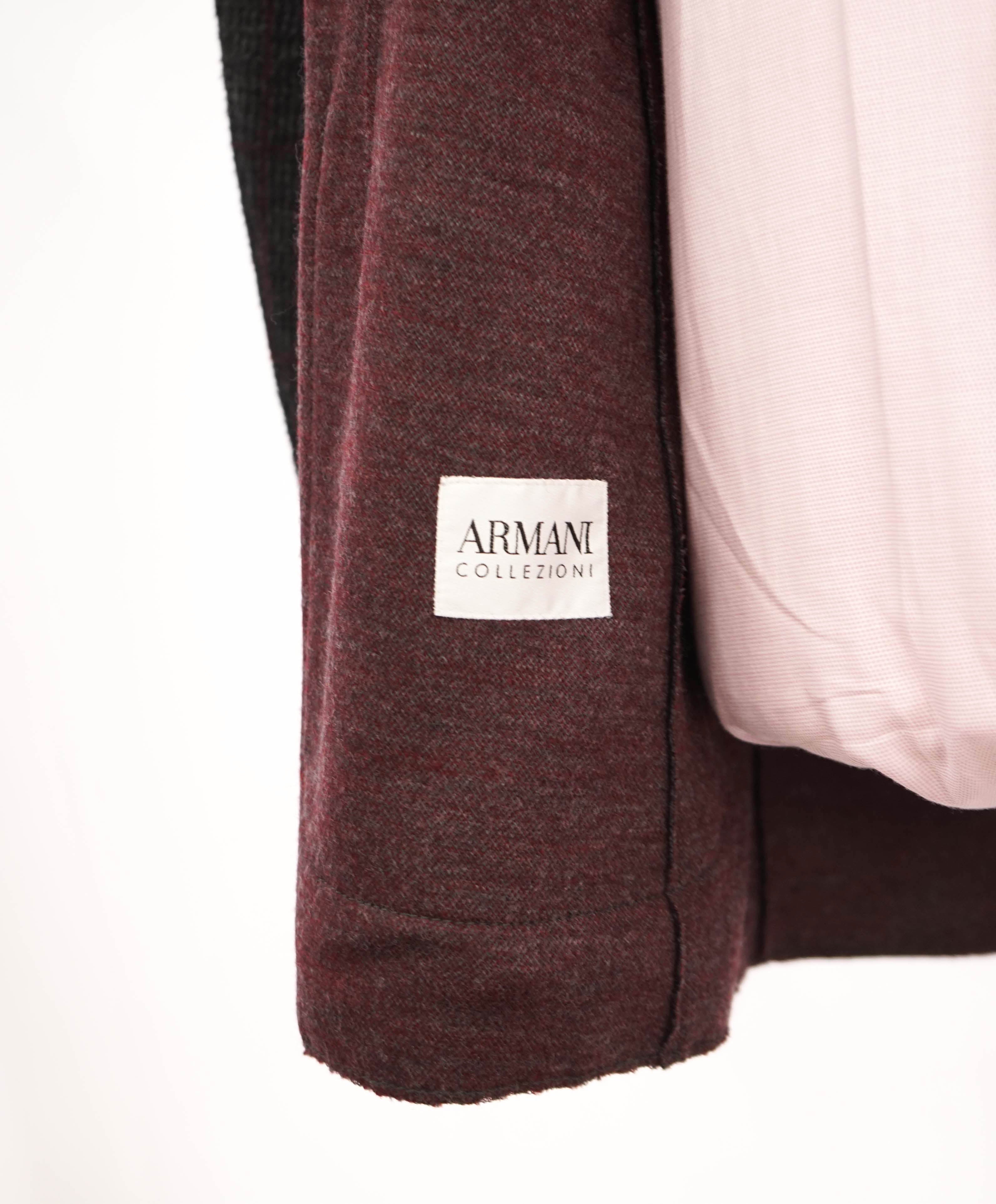 ARMANI COLLEZIONI - Unlined Burgundy & Gray Check Sweater Blazer - 44R