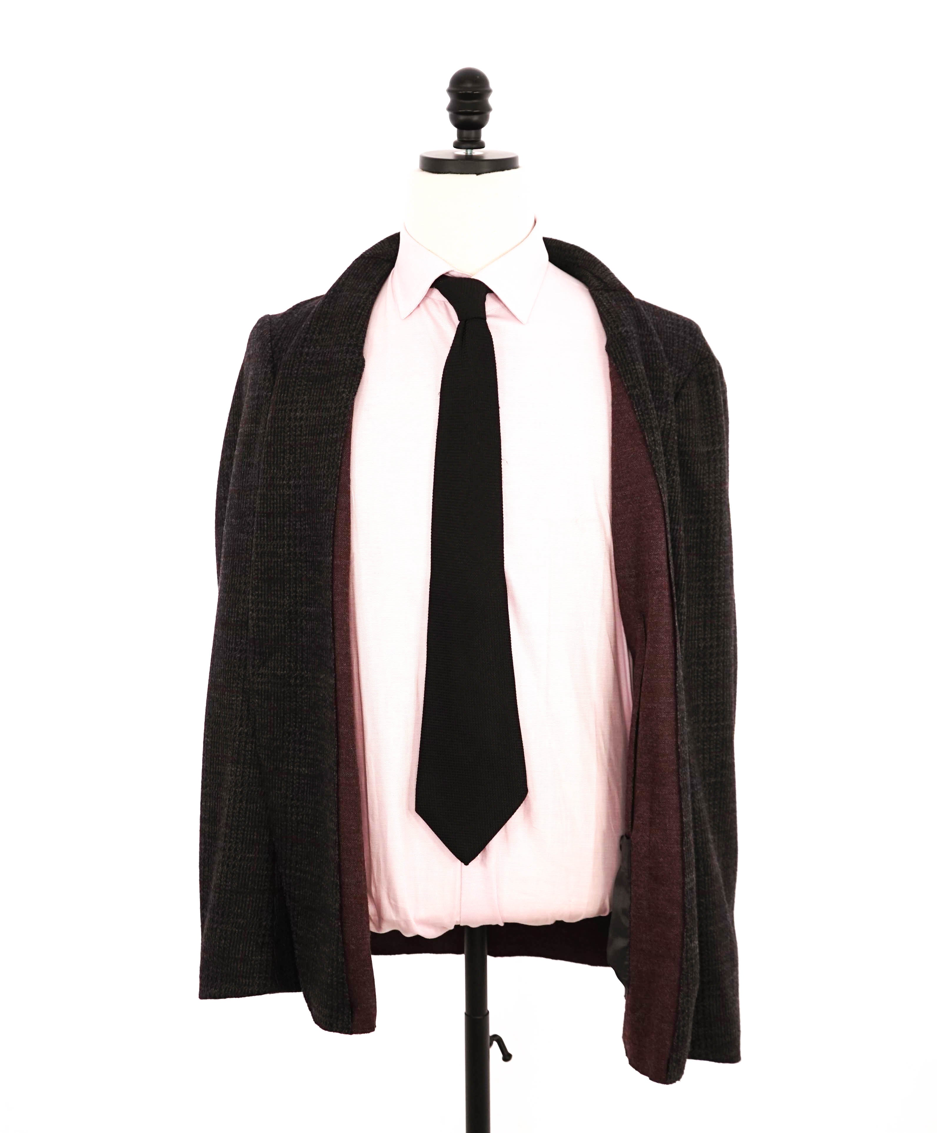 ARMANI COLLEZIONI - Unlined Burgundy & Gray Check Sweater Blazer - 44R