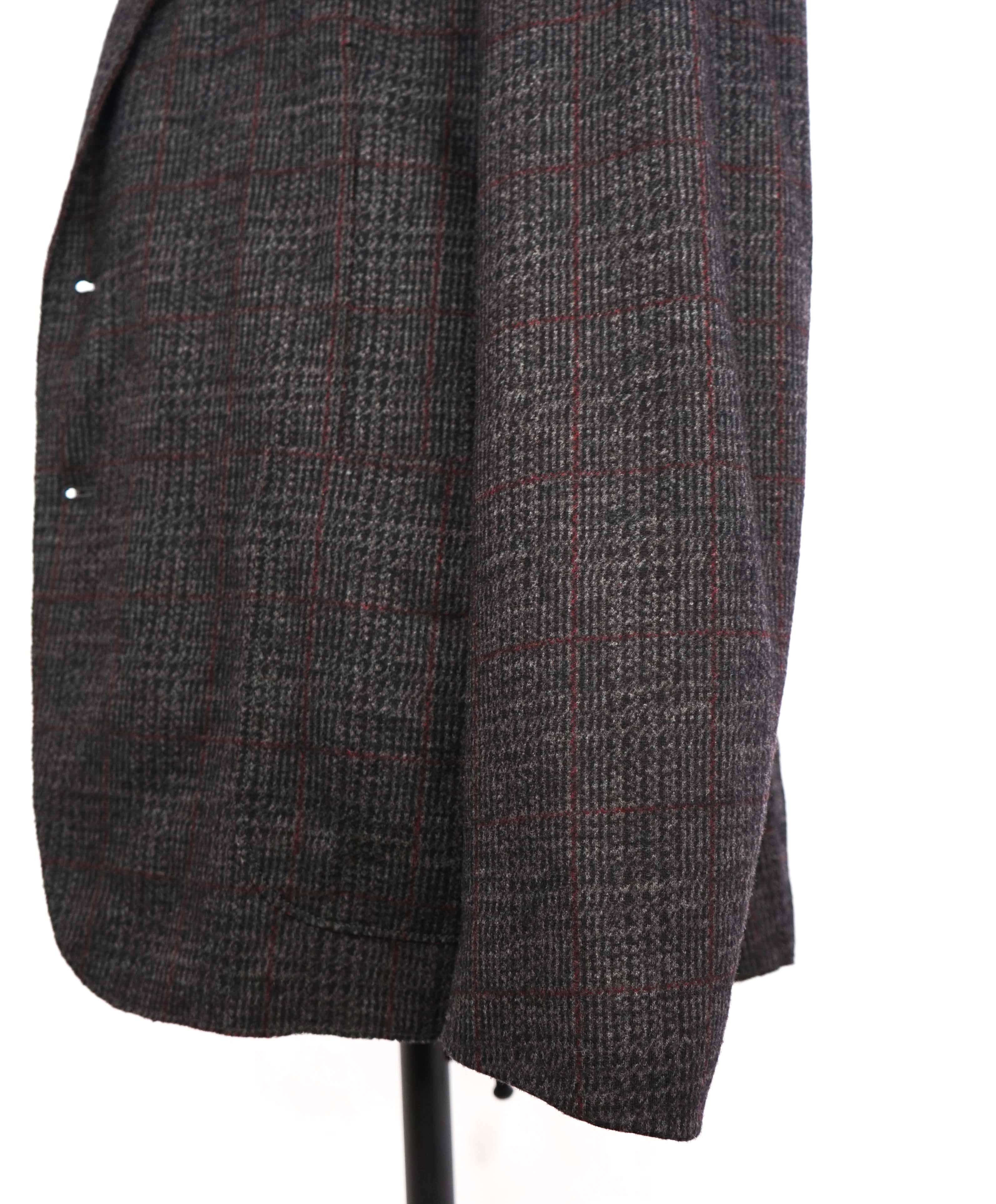 ARMANI COLLEZIONI - Unlined Burgundy & Gray Check Sweater Blazer - 44R