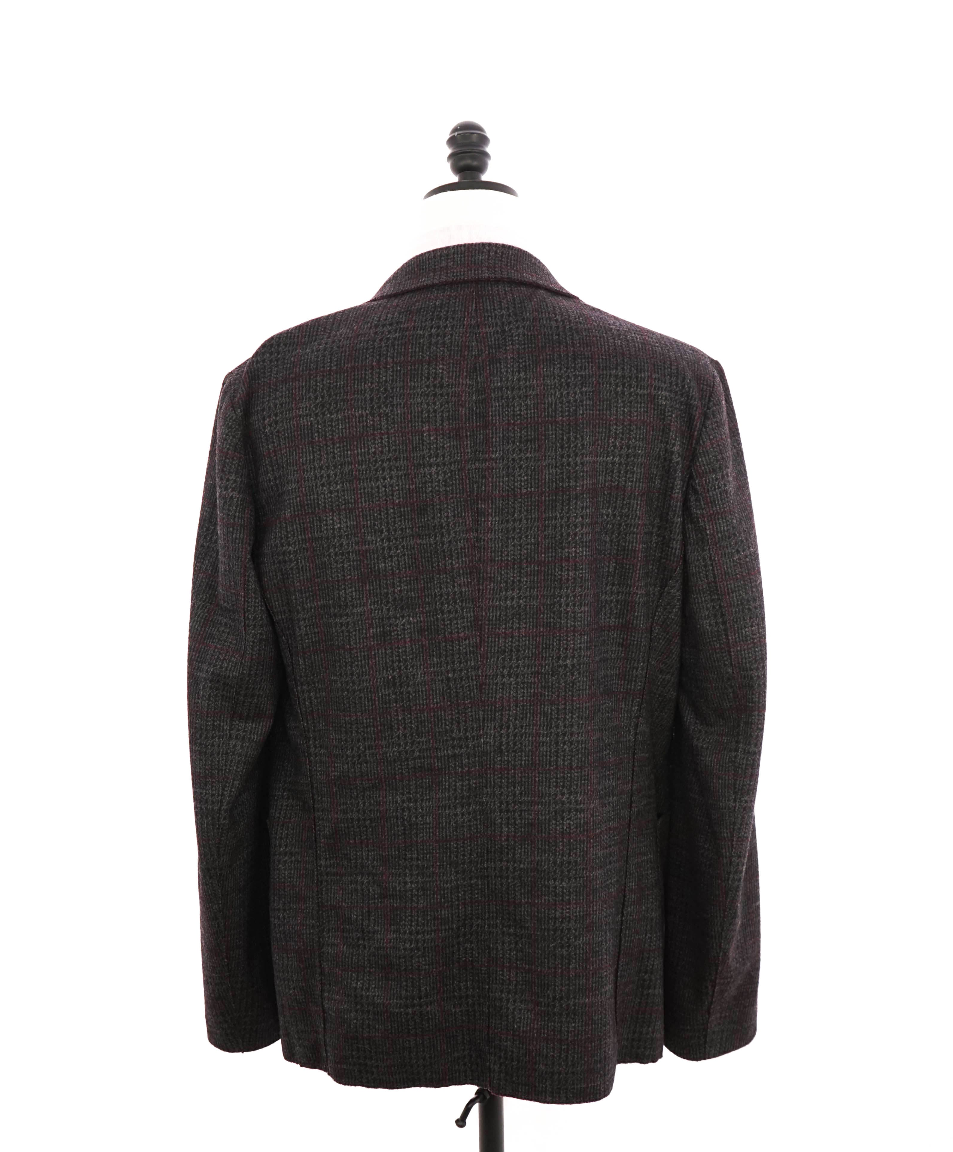 ARMANI COLLEZIONI - Unlined Burgundy & Gray Check Sweater Blazer - 44R