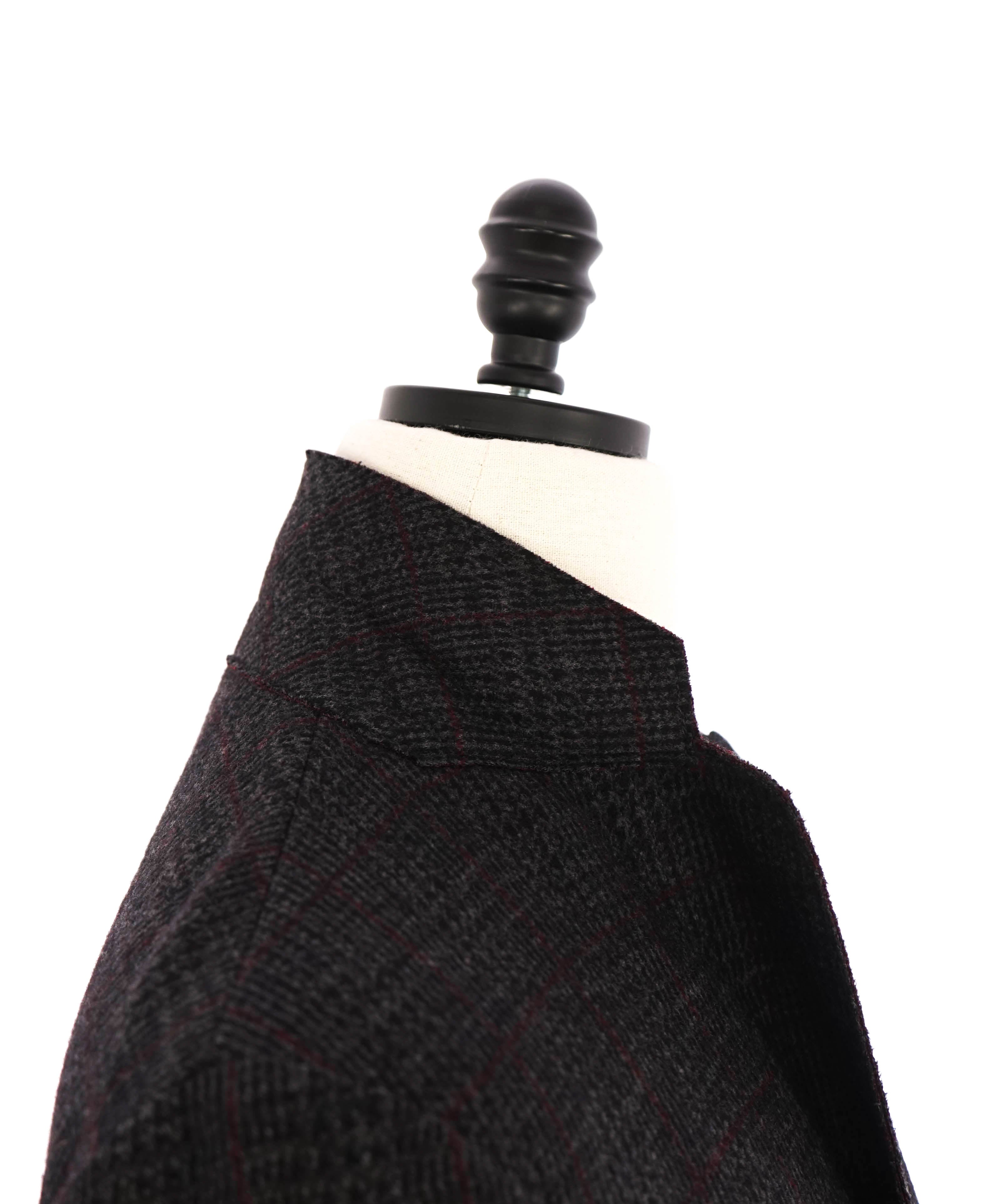 ARMANI COLLEZIONI - Unlined Burgundy & Gray Check Sweater Blazer - 44R