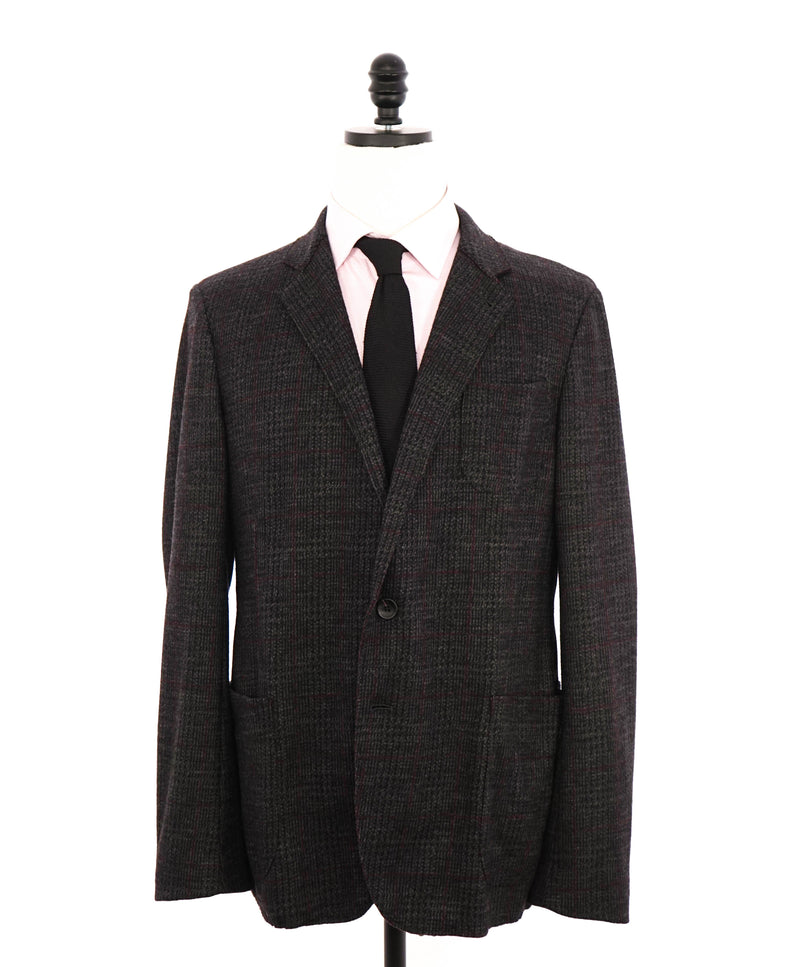 ARMANI COLLEZIONI - Unlined Burgundy & Gray Check Sweater Blazer - 44R