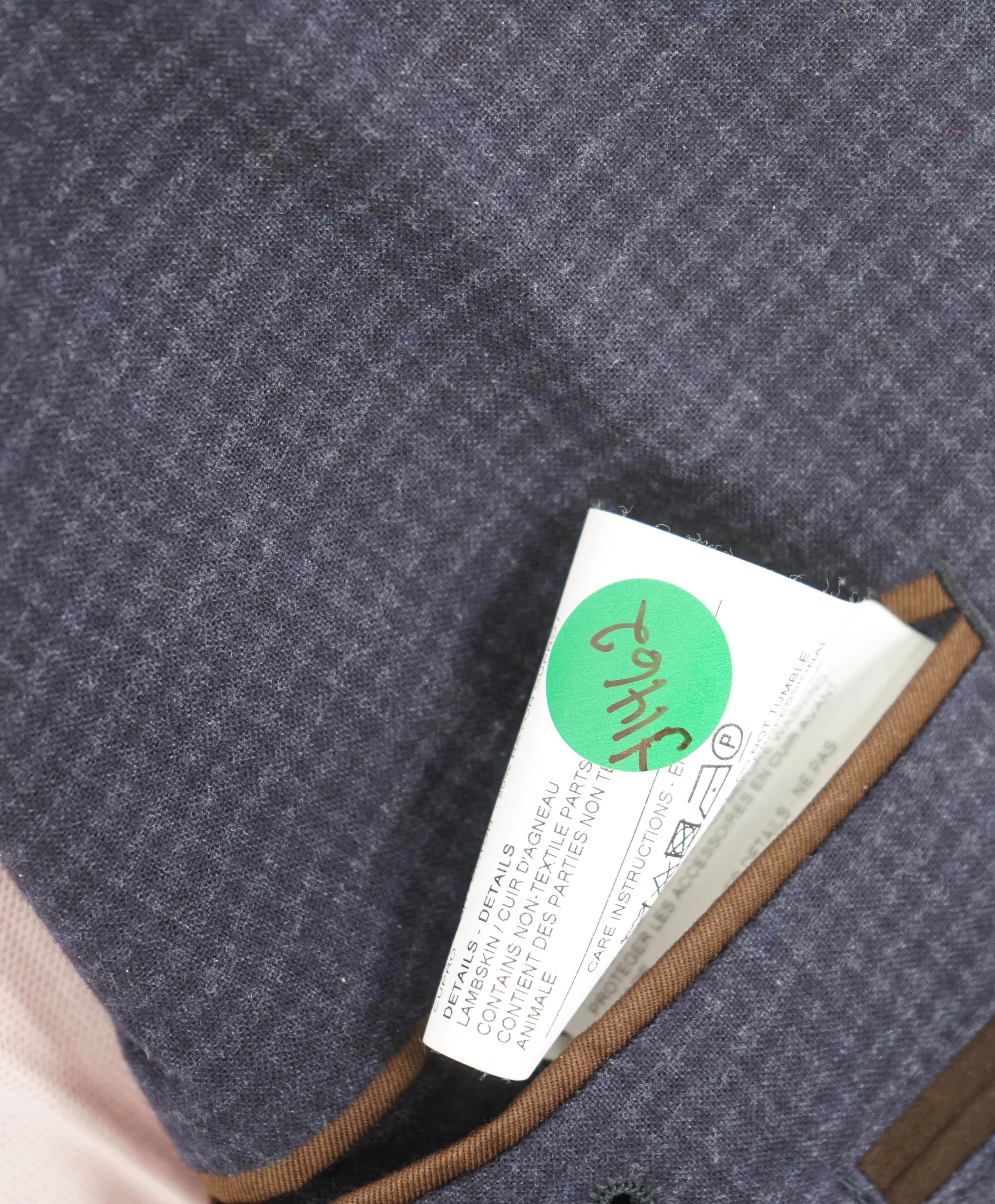 $3,250 ERMENEGILDO ZEGNA - PURE SILK Navy Check LEATHER Trim Blazer  - 46R